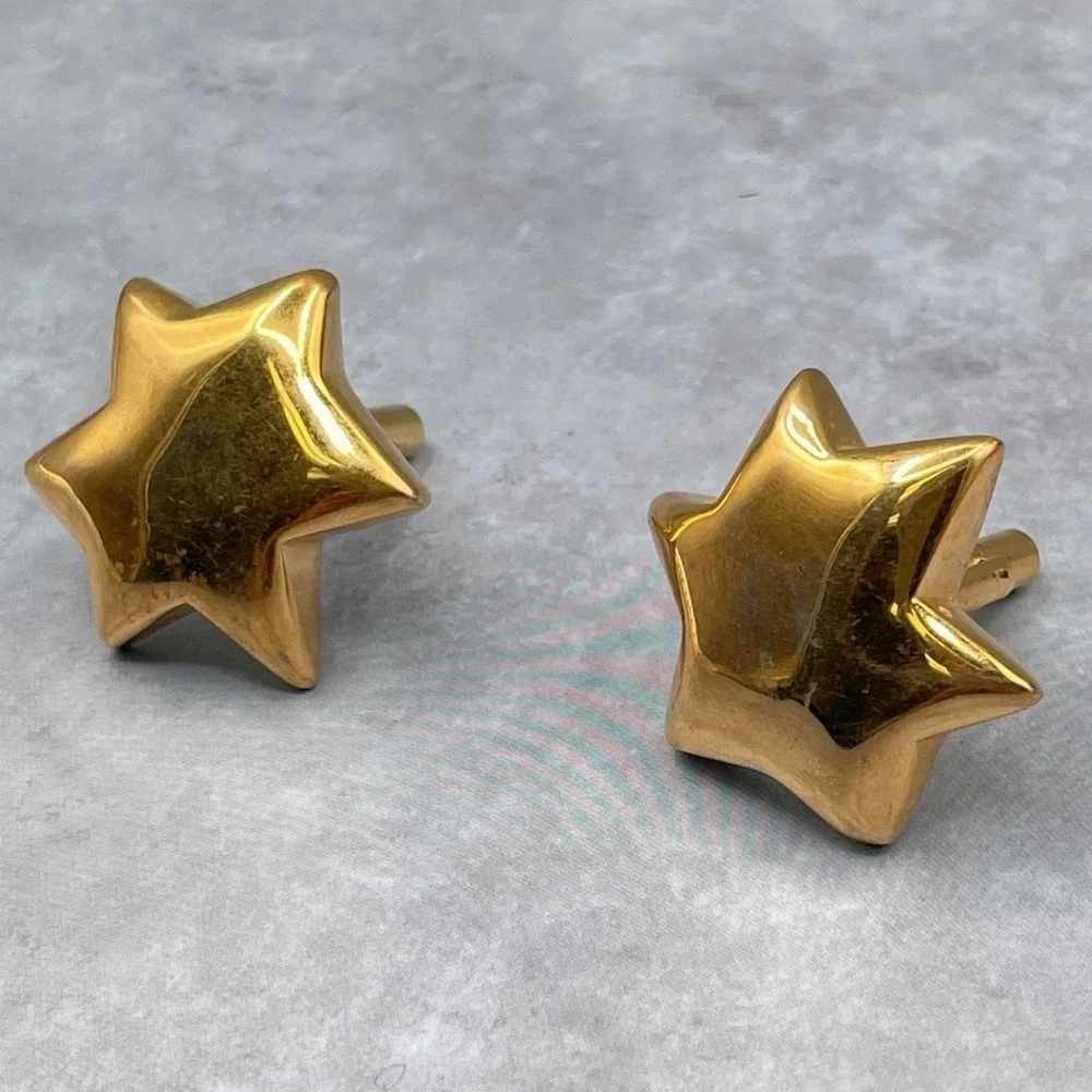 Gold‎ Tone 3D Star Cufflinks Celestial Novelty Women's Formal Accessories Retro